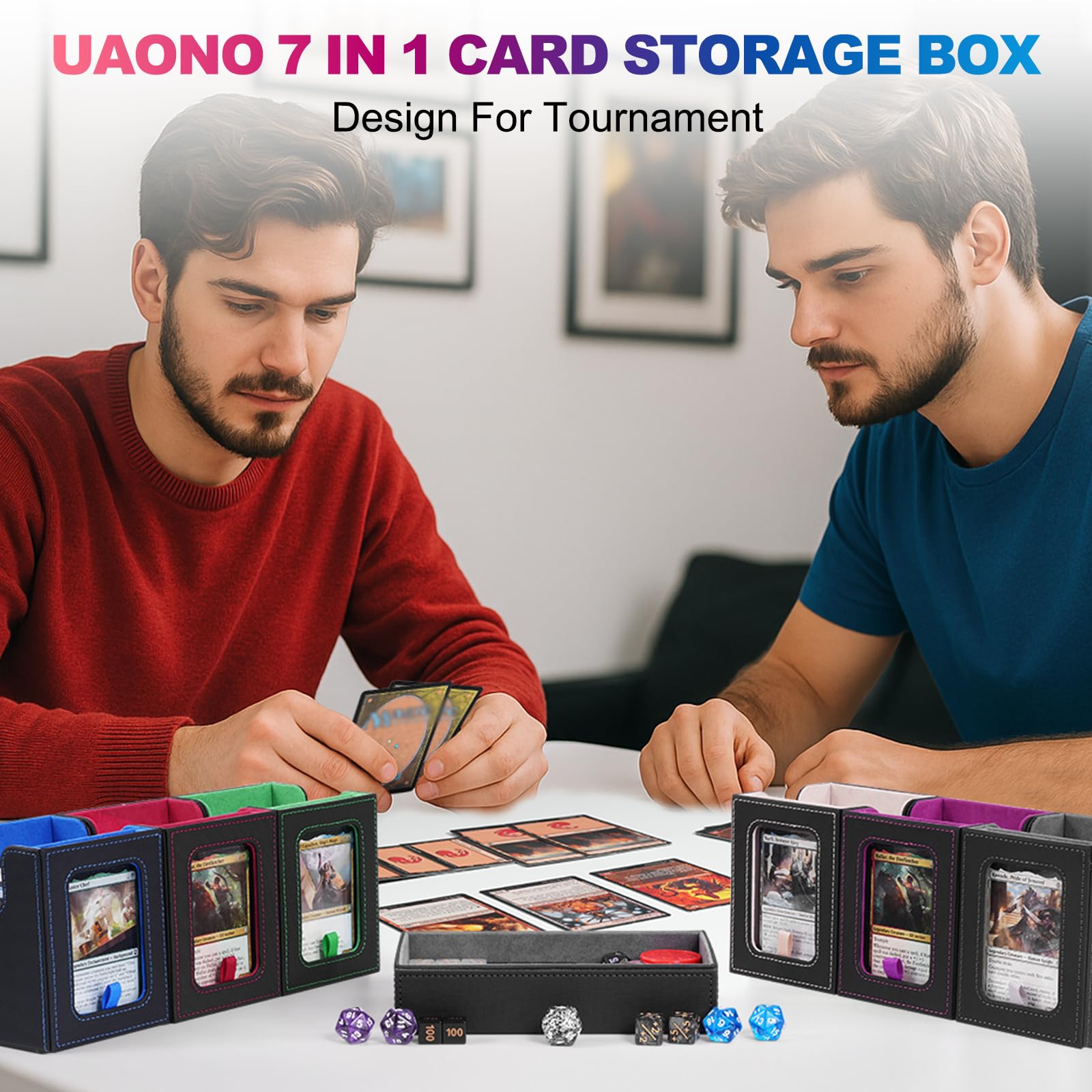 UAONO holds 600+ double-sleeved cards plus space for dice and tokens.