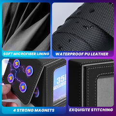 Close-up of UAONO magnetic clasps securing cards during travel.