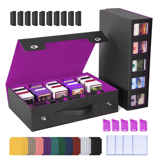 UAONO 5-row trading card storage box shows organized layout for MTG/PTCG decks and sports cards