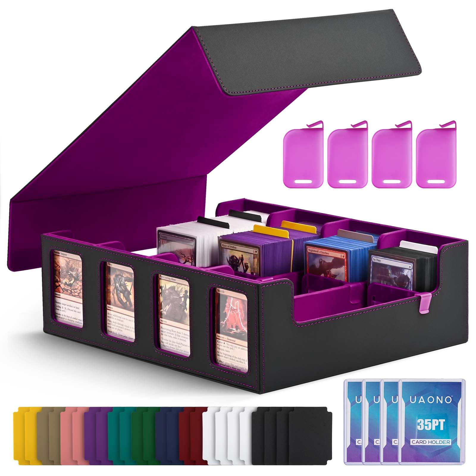 UAONO trading card storage box with commander display showing your favorite deck at a glance