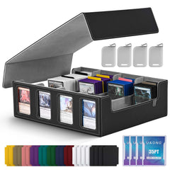 UAONO trading card storage box shows commander display for quick deck recognition