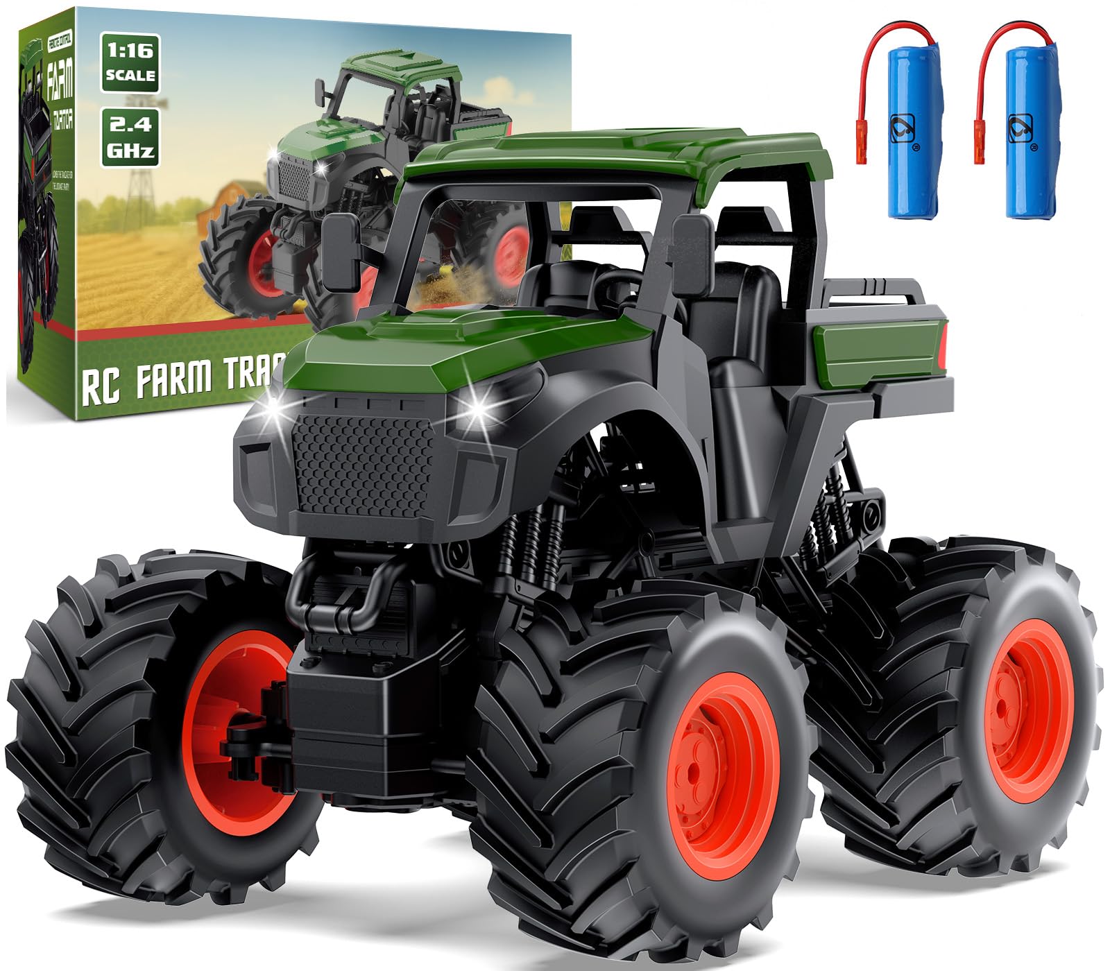 Uarzt 1:16 RC Tractor front view with blinking headlights for immersive play