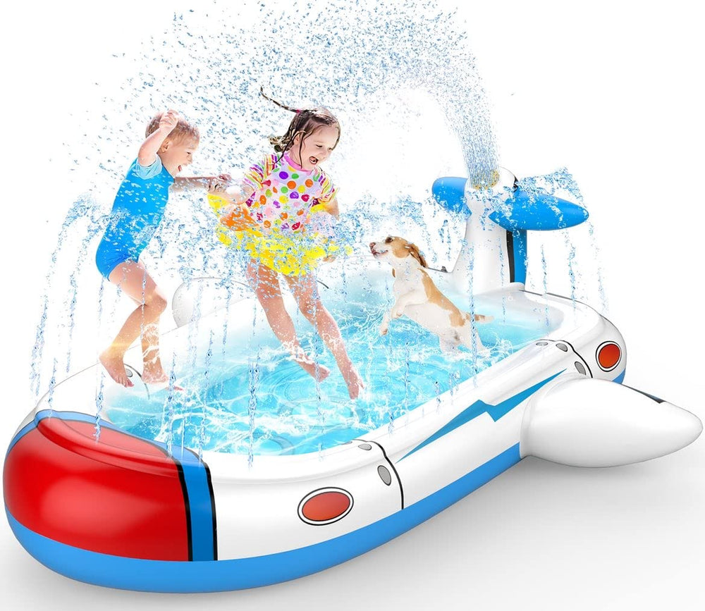 Uarzt 3-in-1 kiddie pool with airplane sprinkler offering cooling fun for kids.