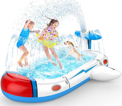 Uarzt 3-in-1 kiddie pool with airplane sprinkler offering cooling fun for kids.