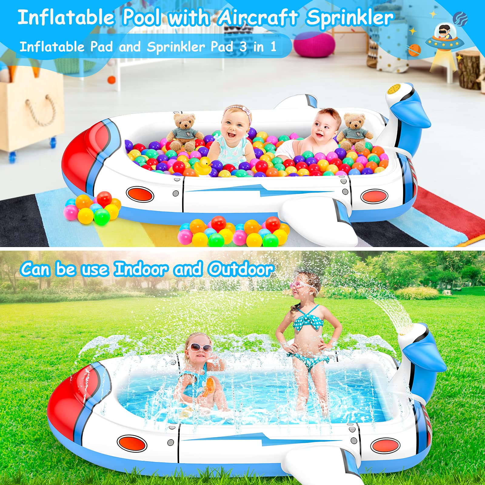 Uarzt 68-inch kiddie pool shows generous play space for siblings.