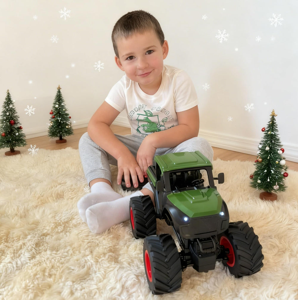 Uarzt RC Tractor green side view showing outdoor-ready design