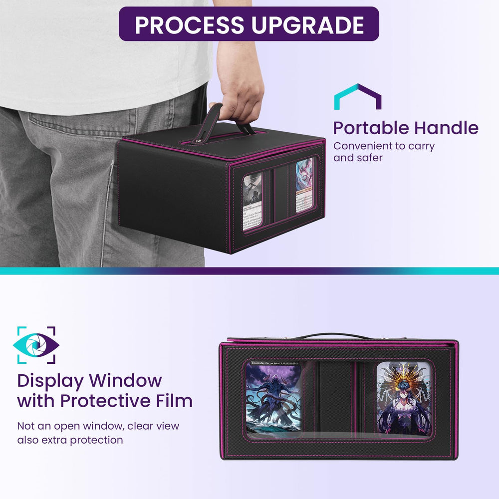 Windowed inner boxes provide at-a-glance visibility of card contents.