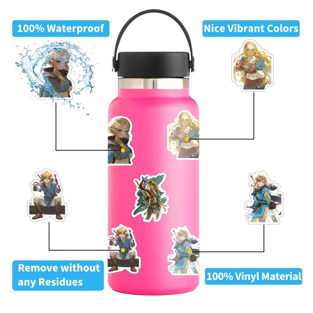 UBOFUGS Zelda stickers on a skateboard showcase style and durable vinyl adhesion.