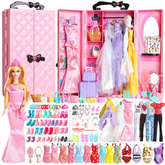 UCanaan 180-pcs doll clothes wardrobe set shown closed, organized storage for play