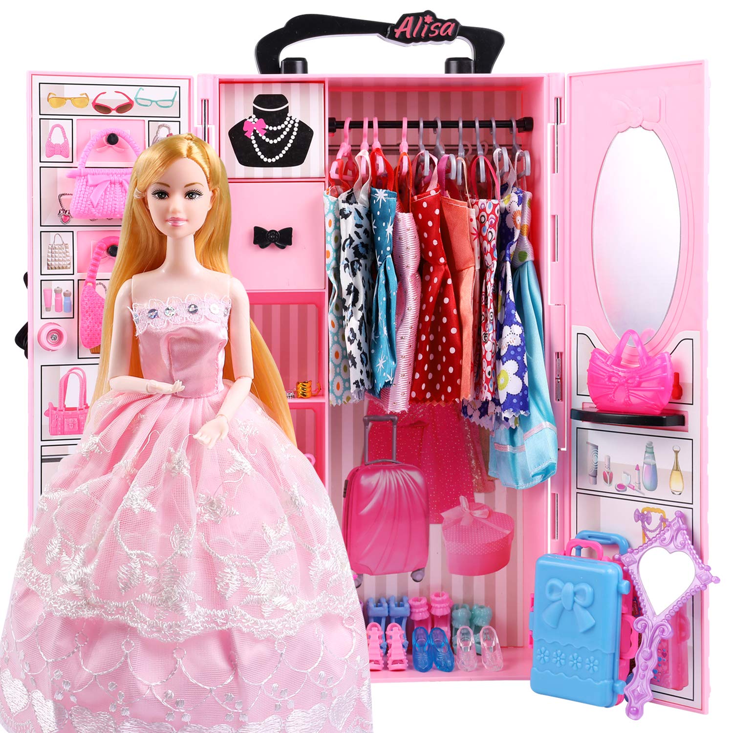 UCanaan girl doll closet—vibrant storage for dress-up play and easy organization.