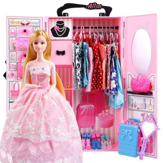 UCanaan girl doll closet—vibrant storage for dress-up play and easy organization.