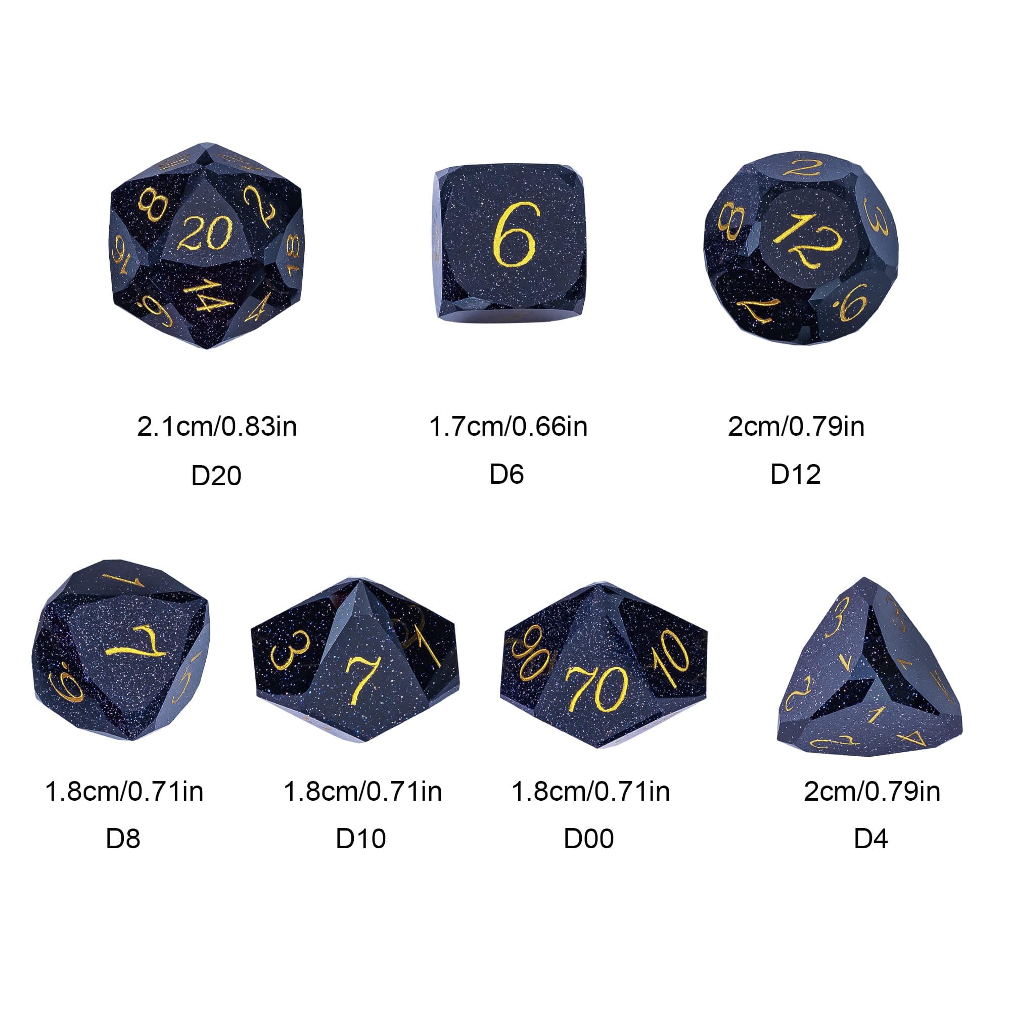 UDIXI blue sandstone dice on display highlighting natural sparkle.