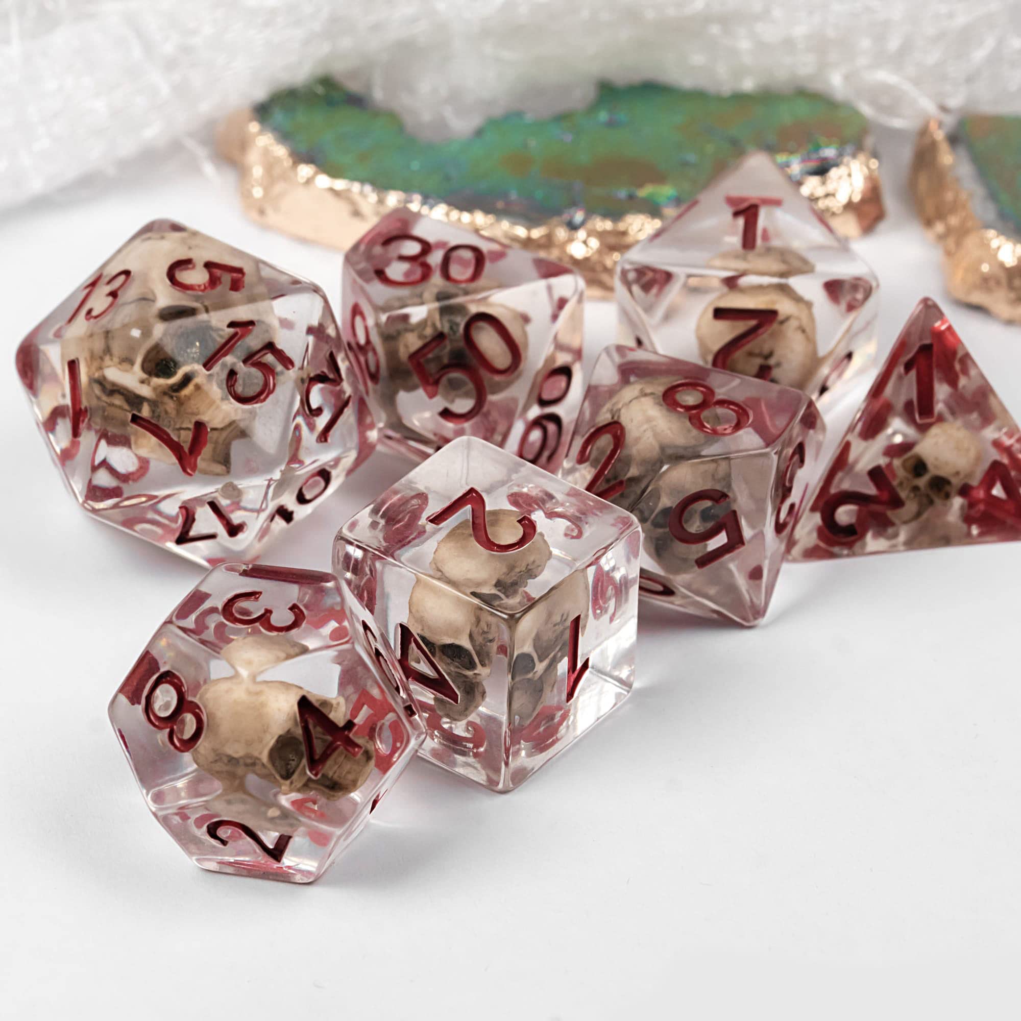 UDIXI Skull DND Dice ready for tabletop adventures and sessions.
