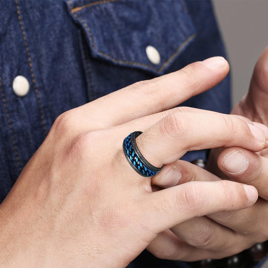 Udolfly men's fidget ring chain spinner blue for style and calm
