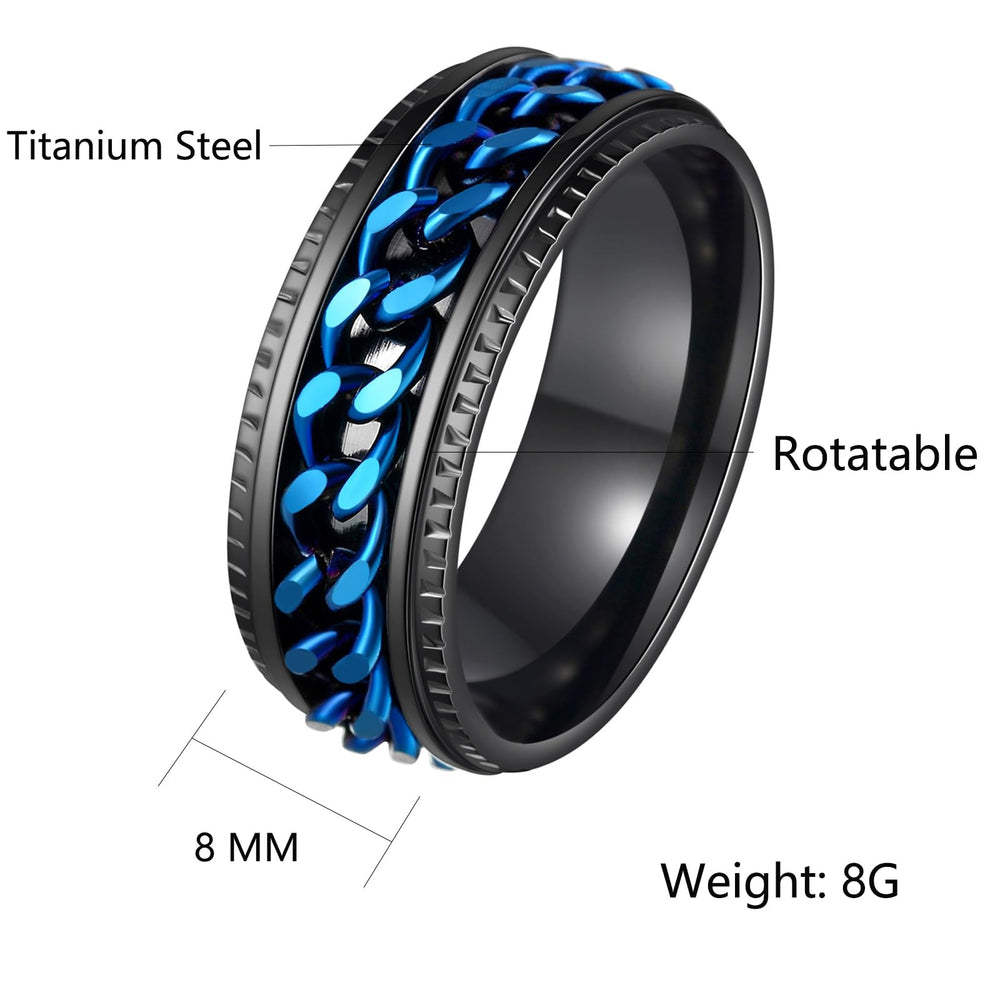 Udolfly men's fidget ring black blue color option for versatile style.