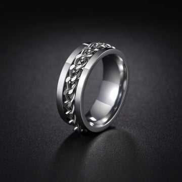 Udolfly fidget ring grooved edge detail and chain spinner.