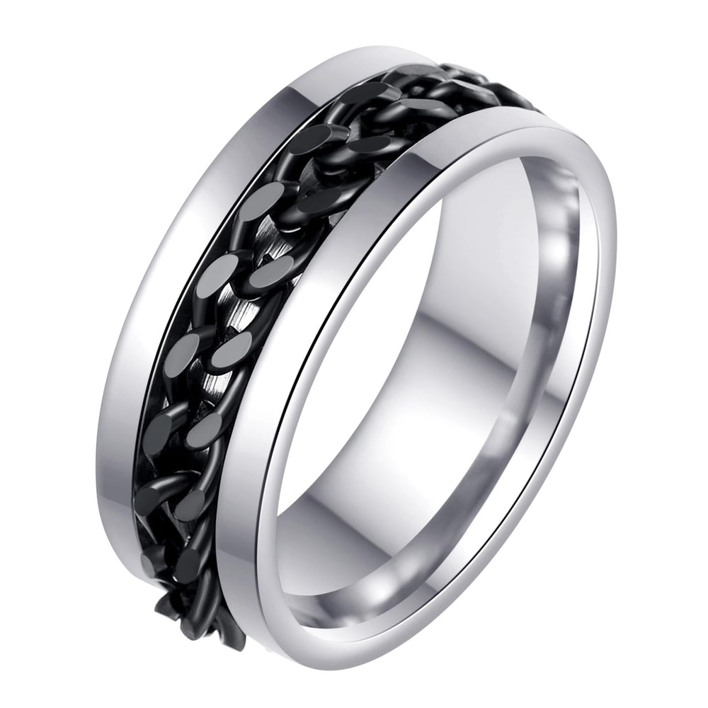 Udolfly men's fidget ring with titanium chain spinner for on-the-go stress management.