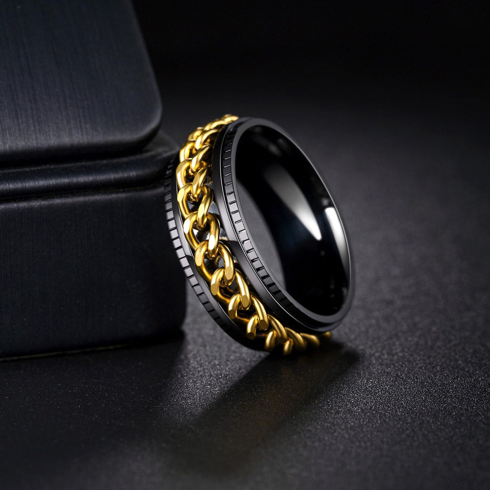 Udolfly ring with grooved edge design for masculine, stylish wear