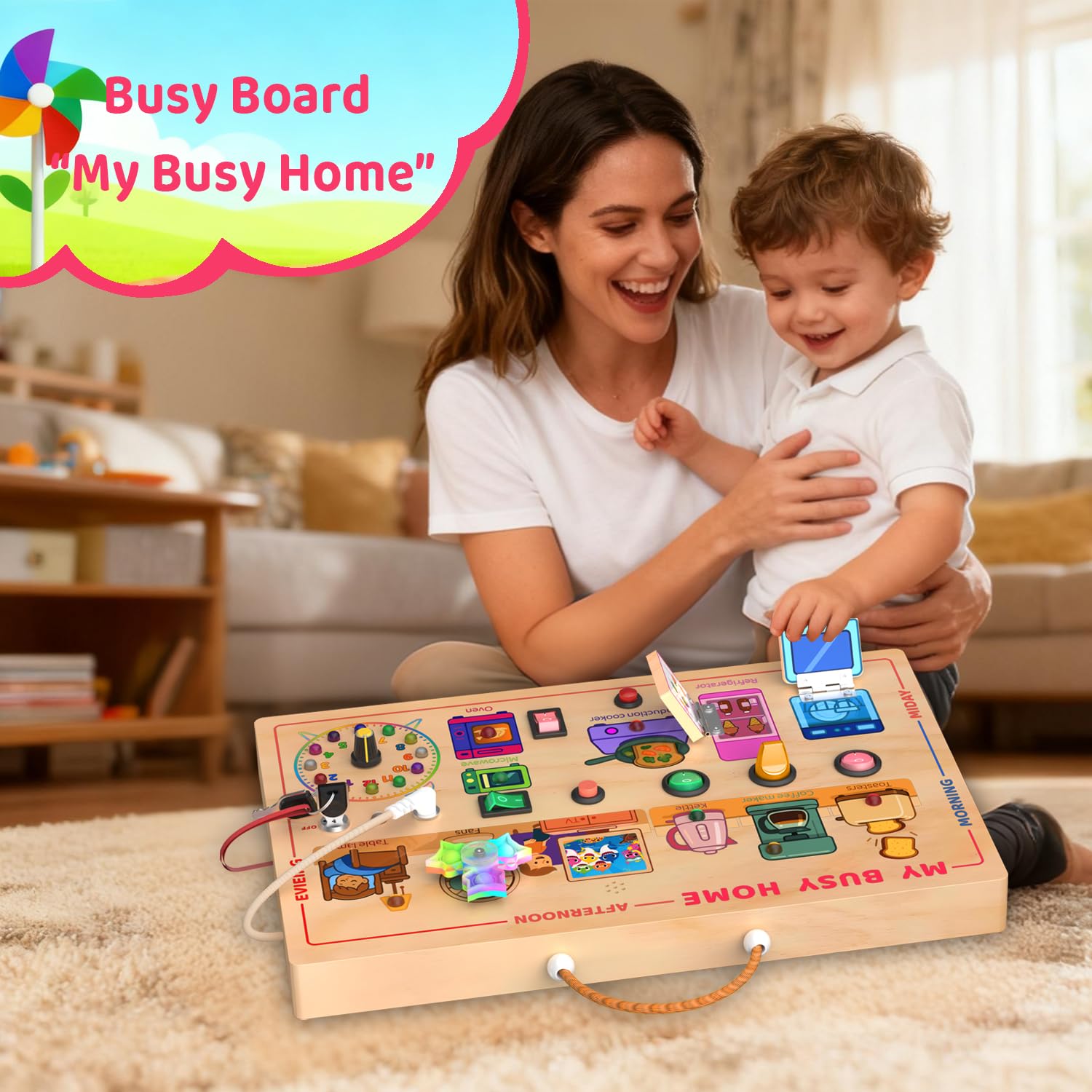 UdoUto Busy Home board plug and socket for safe exploration of daily tasks.