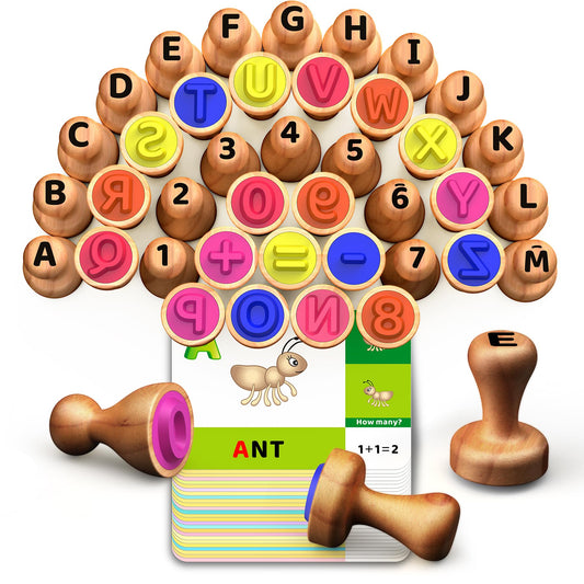 UdoUto wooden letter stamps close-up for young writers practicing letters