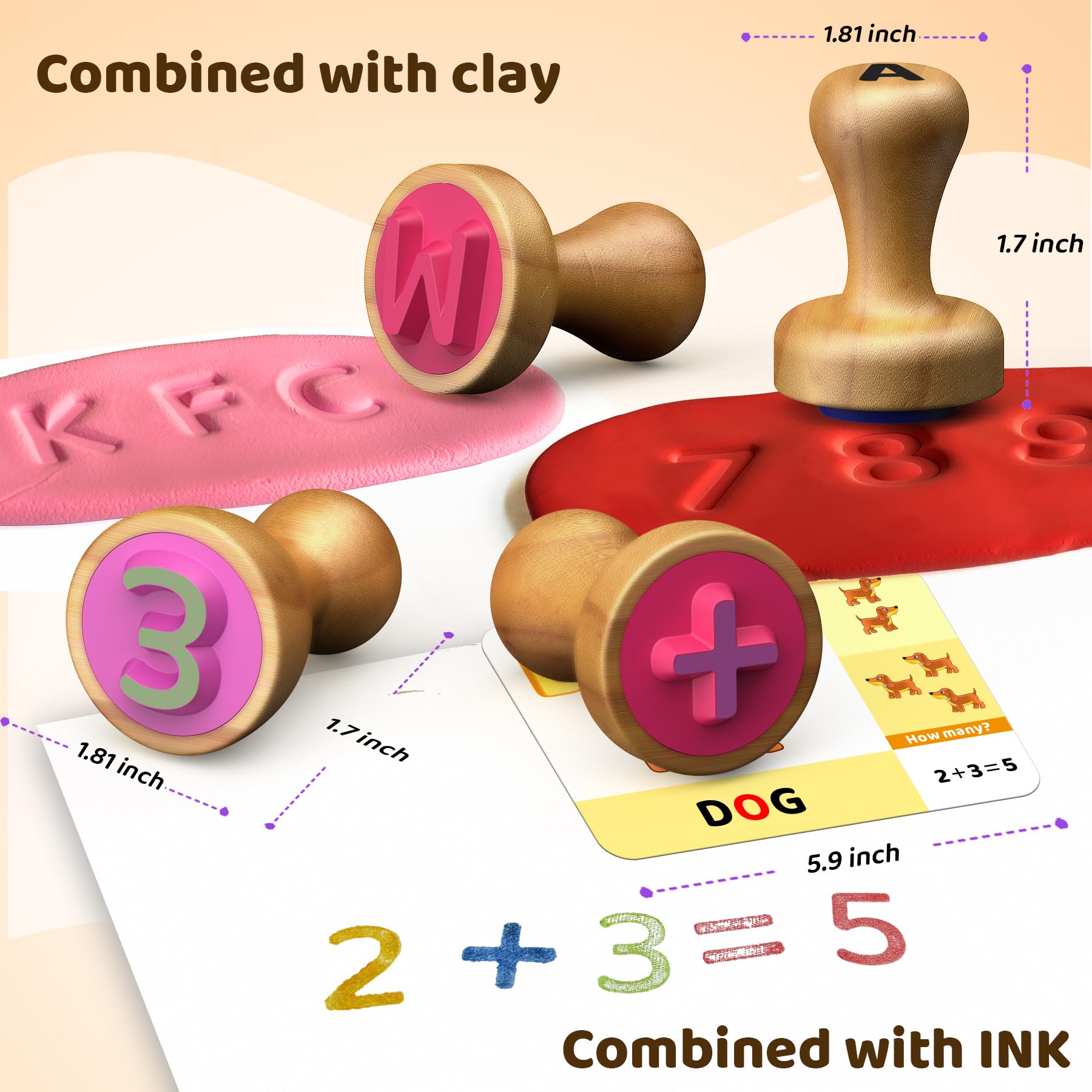 UdoUto wooden number stamps close-up showing easy-grip design for beginners