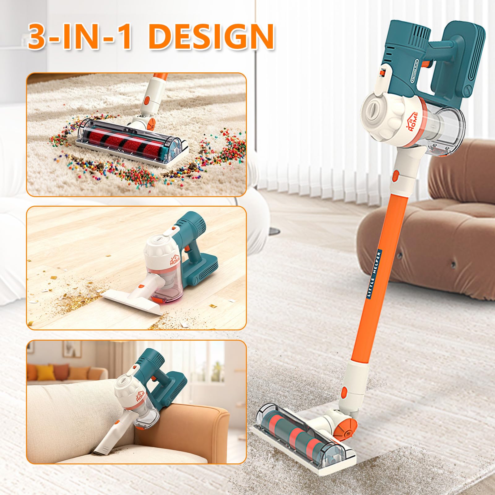 uehjxb Kids Vacuum Set Blue close-up parts shows safe non-toxic ABS construction
