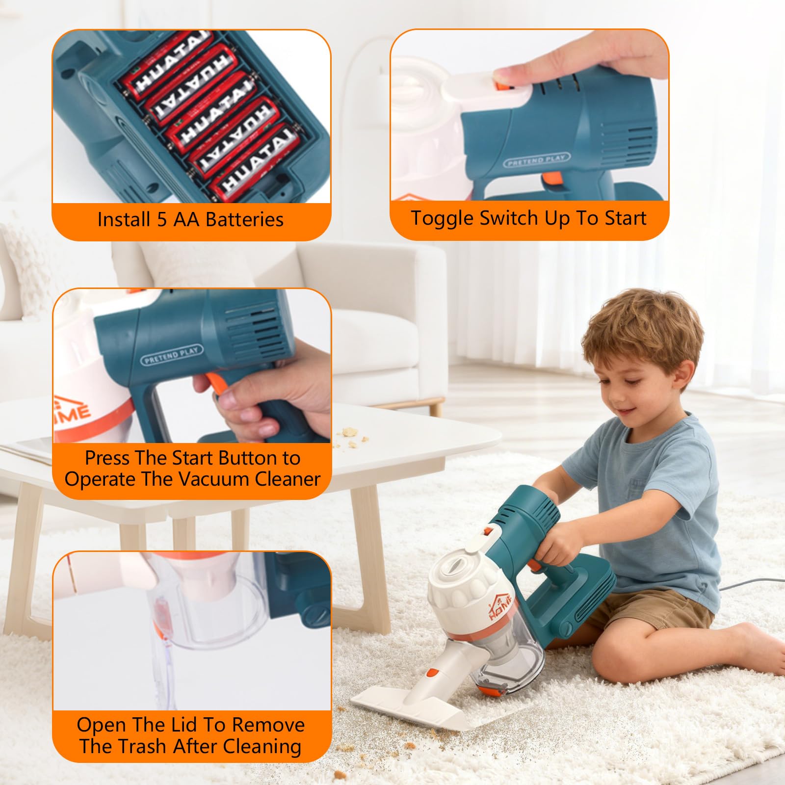 uehjxb Kids Vacuum Set Blue hands-on play encourages fine motor skills