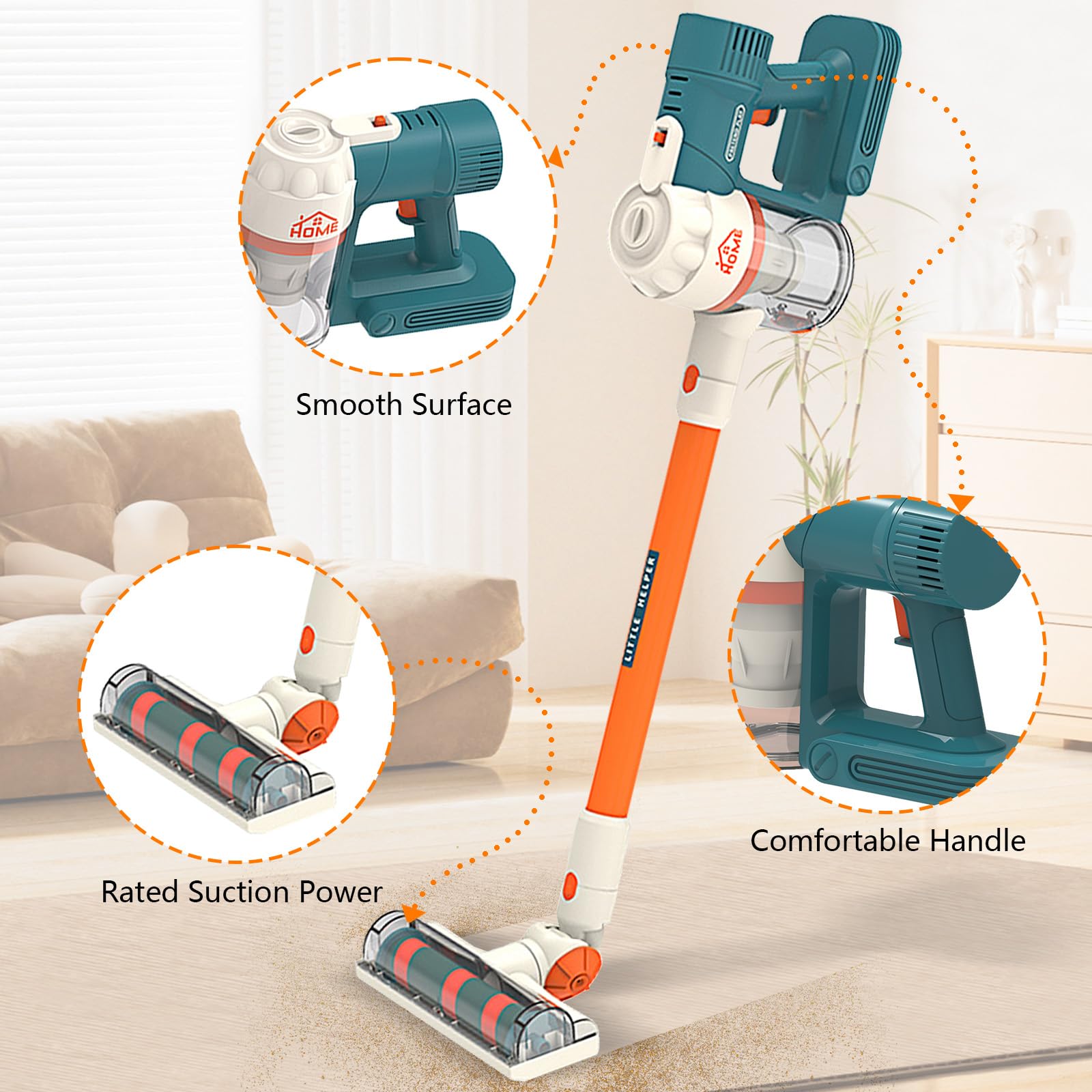 uehjxb Kids Vacuum Set Blue in-use in playroom supports cooperative play