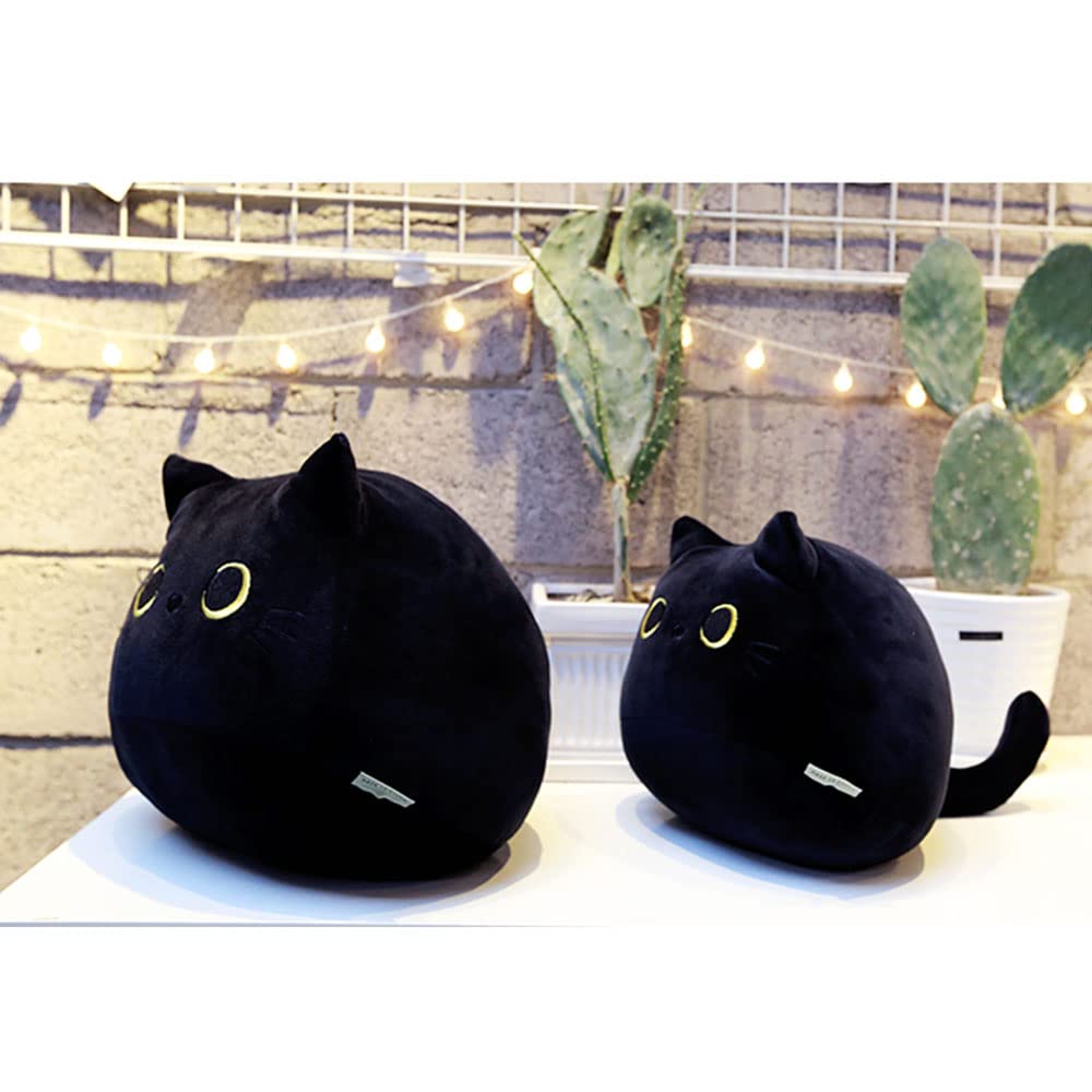 UEncounter Black Cat plush side view showing cushion form, ideal as a comfy pillow