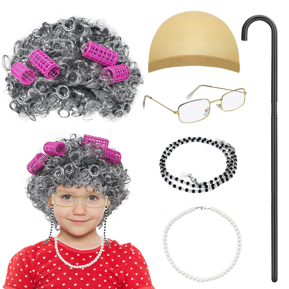 Ueyben old lady wig with pink rollers for playful costumes