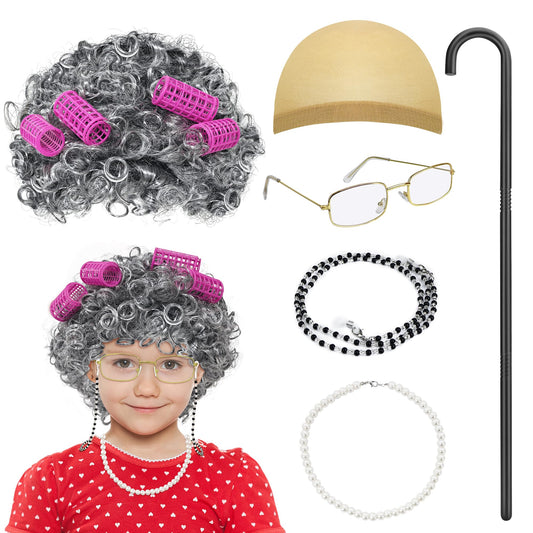 Ueyben old lady wig with pink rollers for playful costumes