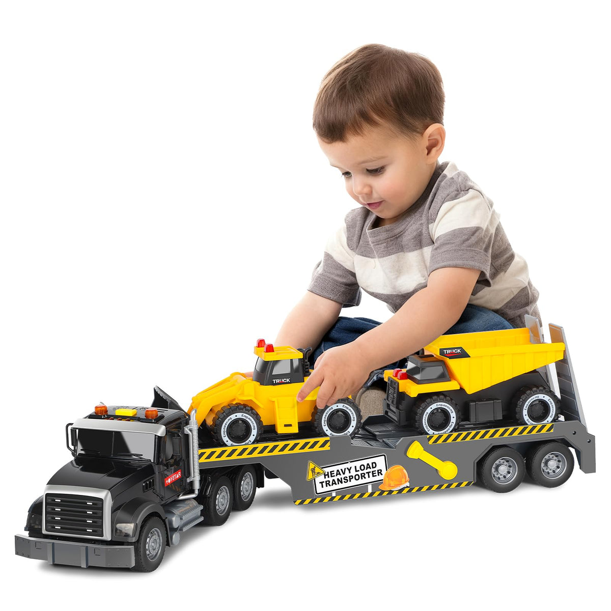 UFLJPKS Construction semi trailer toy with excavator for imaginative, durable play.