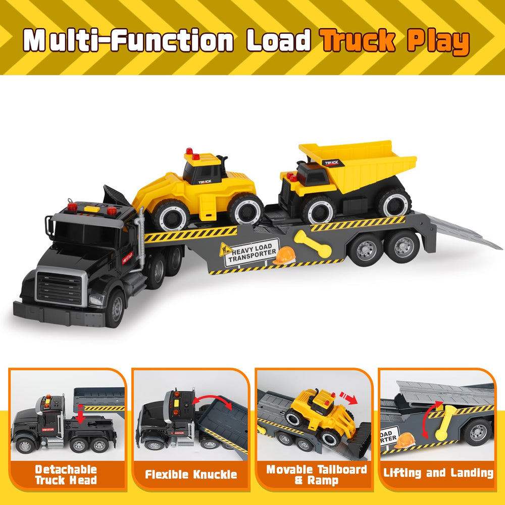UFLJPKS flatbed truck carrier with lights and sounds for engaging pretend play.