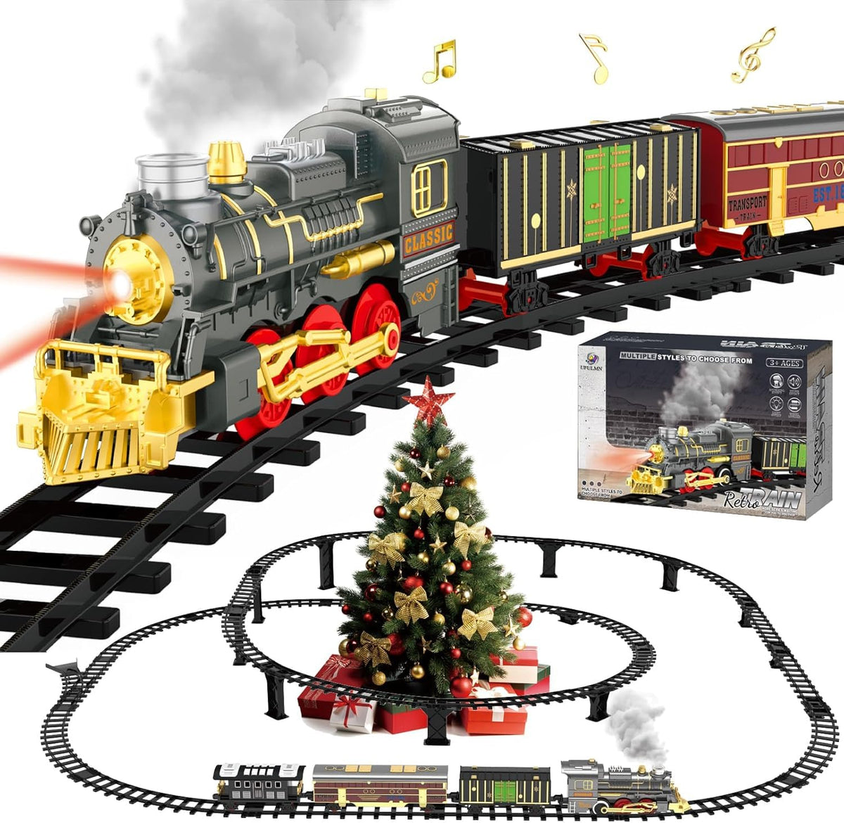 UFULMN steam locomotive train set with lights for imaginative play and learning