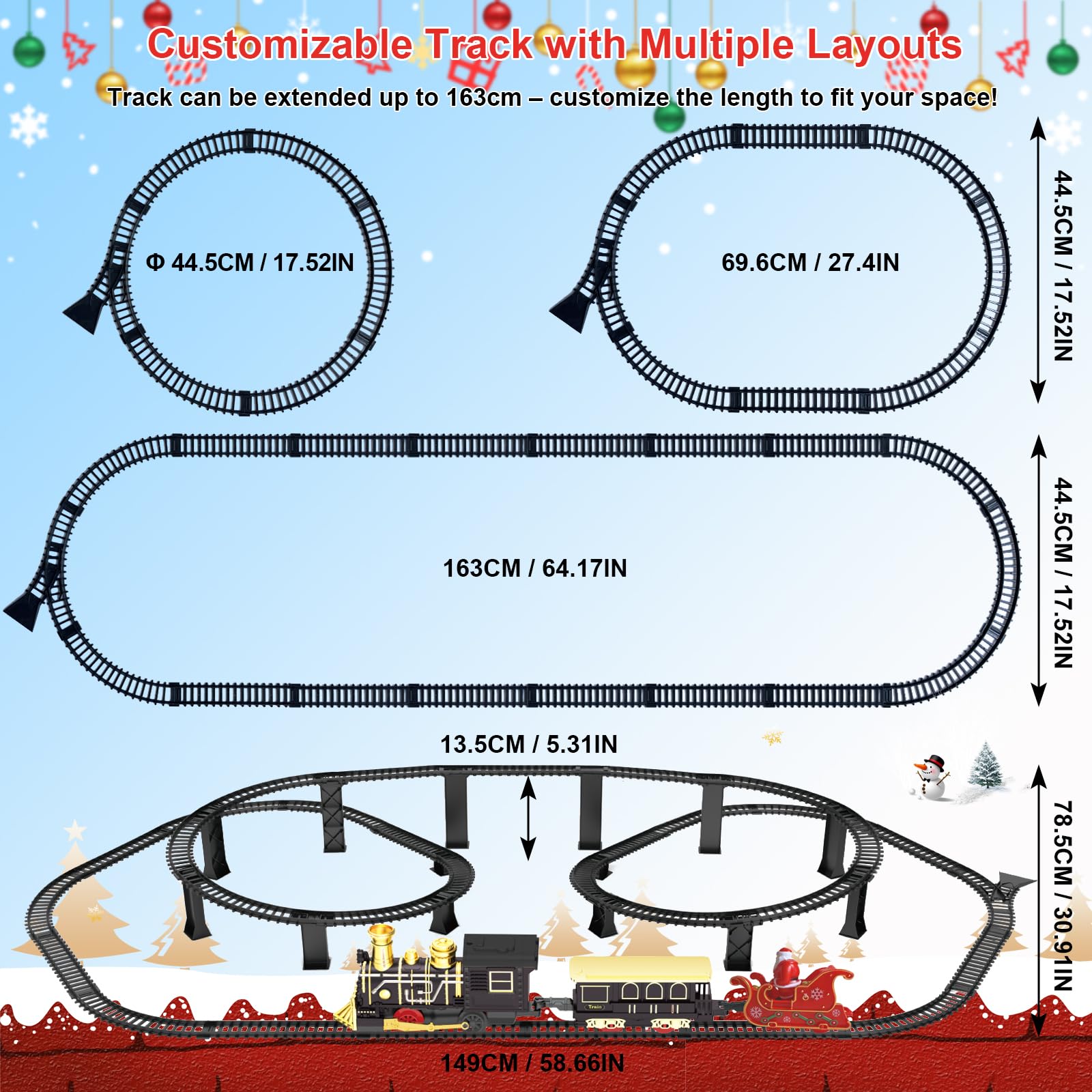 UFULMN vintage-style locomotive with passenger cars offers nostalgic play.