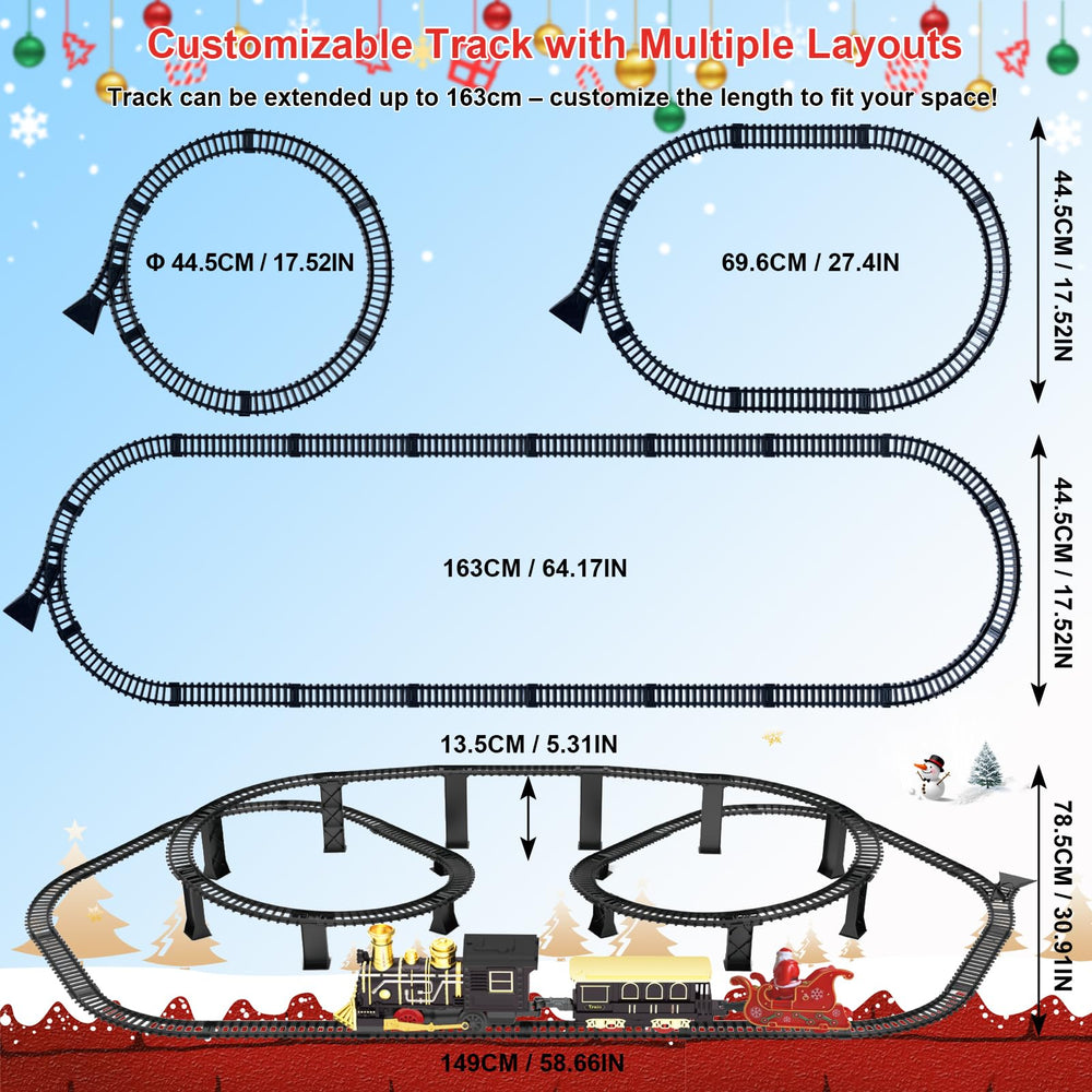 UFULMN vintage-style locomotive with passenger cars offers nostalgic play.