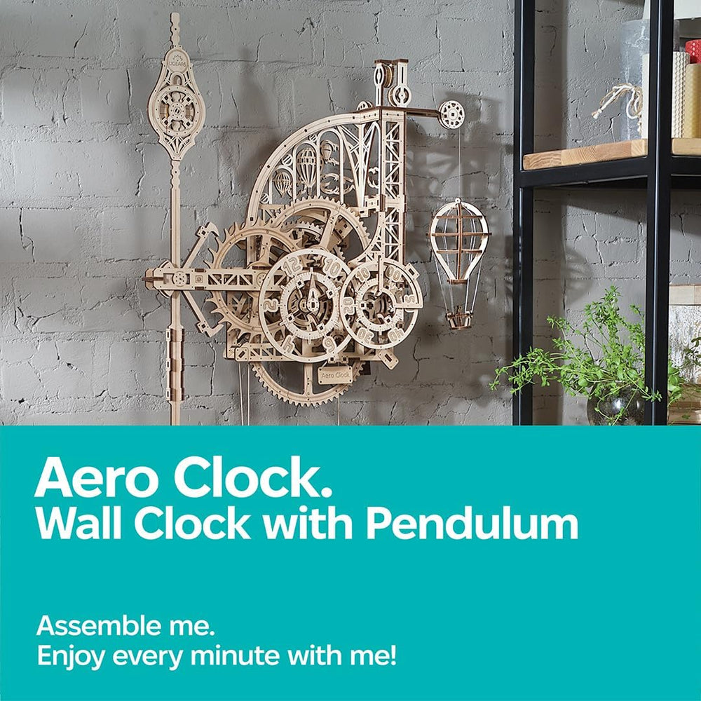 UGEARS Aero Clock pendulum mechanism demonstrates gravity-powered movement and steady timing.