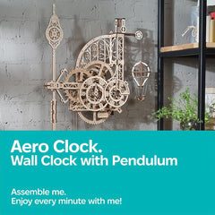 UGEARS Aero Clock pendulum mechanism demonstrates gravity-powered movement and steady timing.