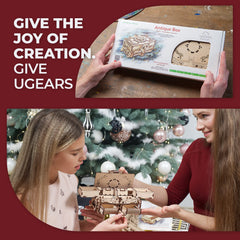 UGEARS Antique Box floral carving adds vintage charm
