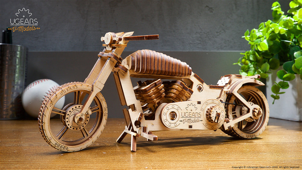 UGEARS Bike DIY Kit collector display option highlights the finished model's craftsmanship.