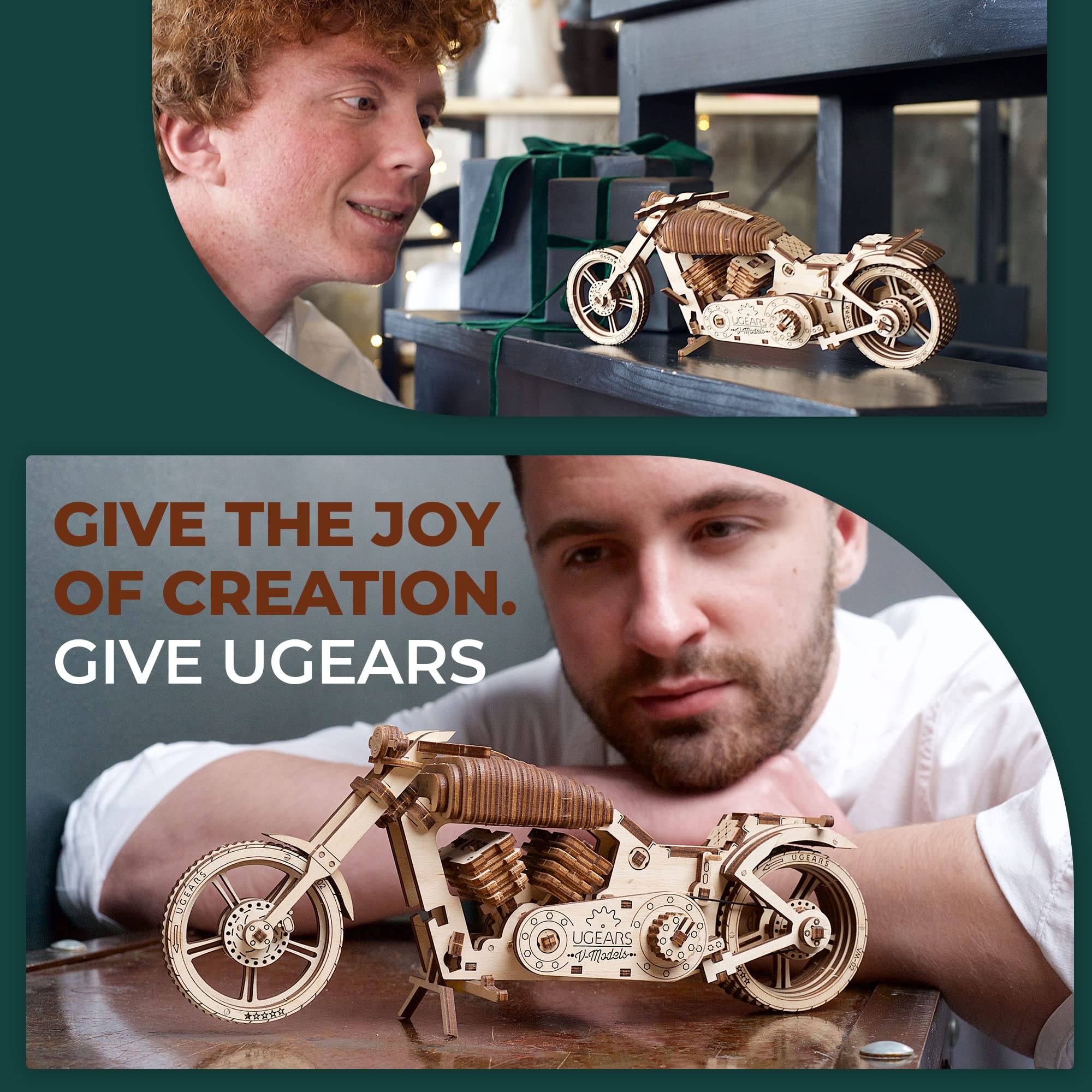 UGEARS Bike DIY Kit rubber-band engine close-up highlights compact propulsion design.