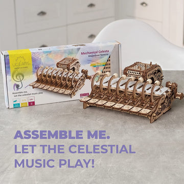 UGEARS Celesta wooden puzzle that fits without glue; tool-free assembly