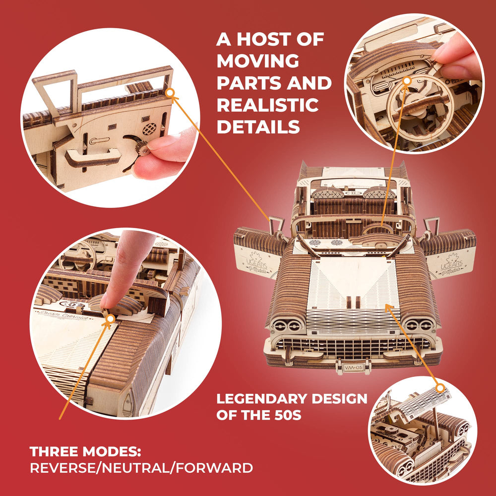 UGEARS Dream Cabriolet trunk wind knob demonstrates interactive mechanical motion.