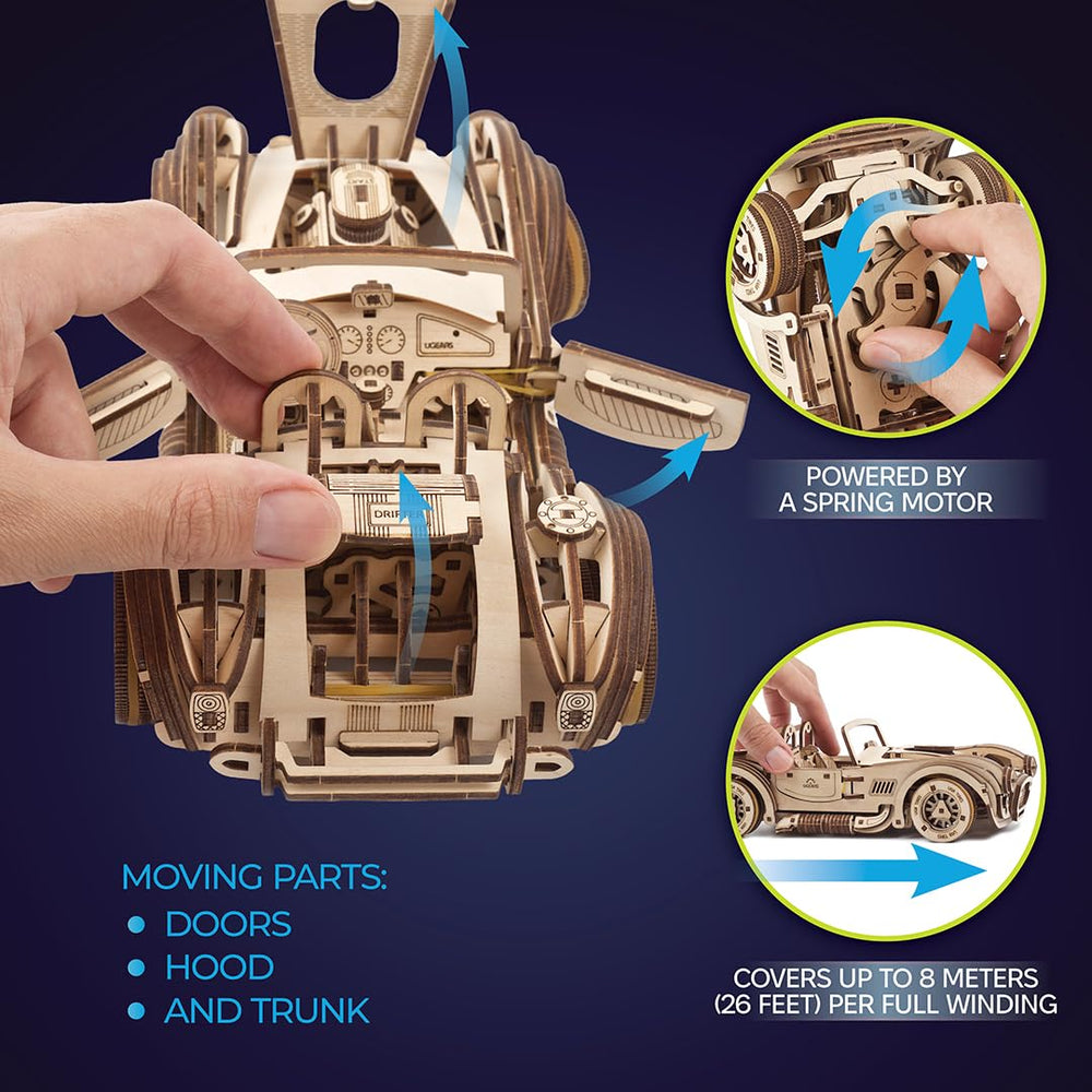 UGEARS Drift Cobra laser-cut parts enable precise assembly and premium finish