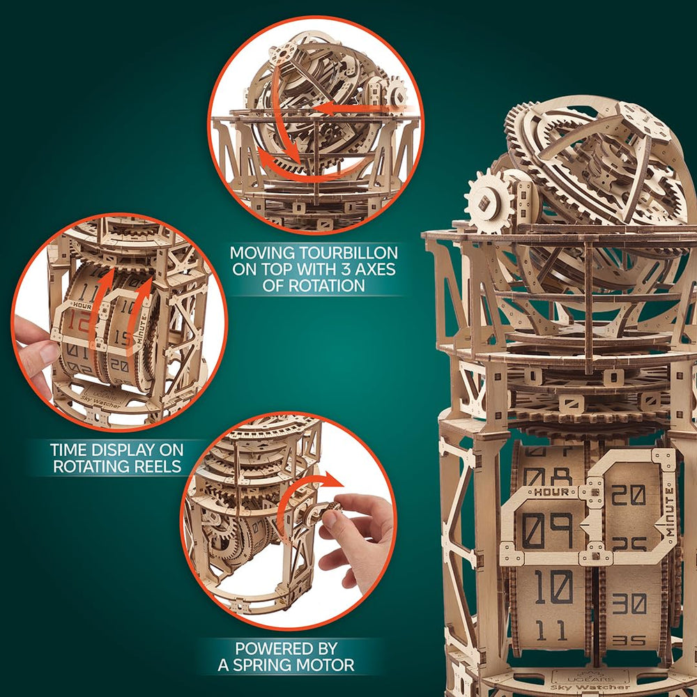 UGEARS family project fosters teamwork while building a captivating wooden clock together.