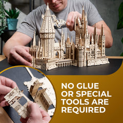 UGEARS Hogwarts Castle mechanism close-up, demonstrating subtle, satisfying mechanical movement