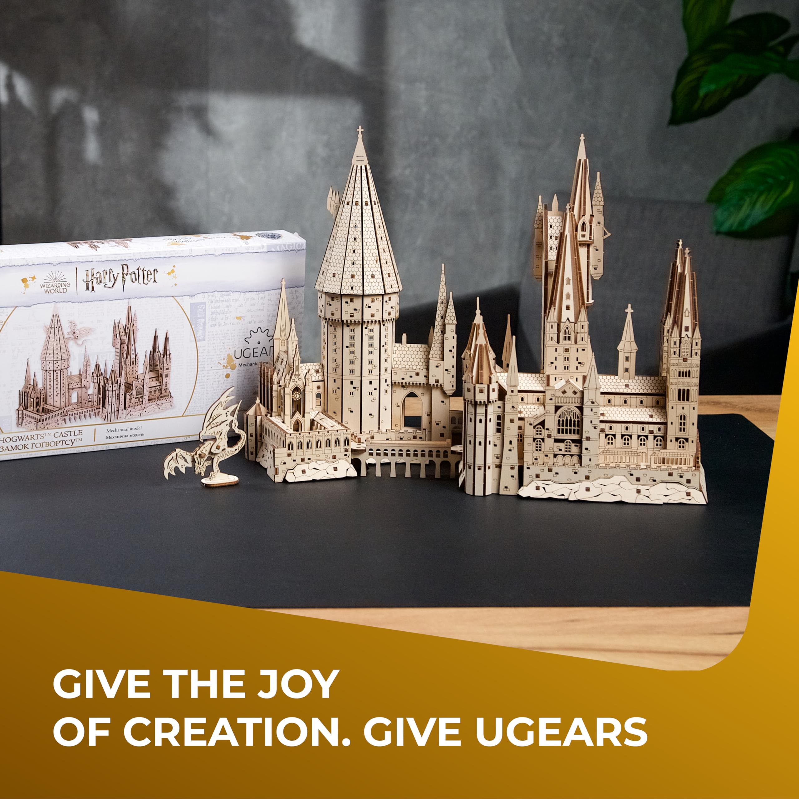 UGEARS Hogwarts Castle packaging shot, a gift-ready collectible for fans