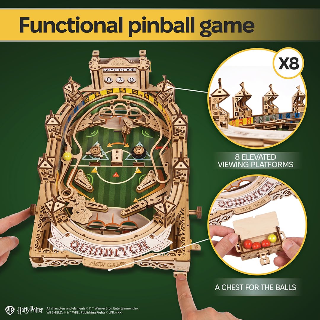 UGEARS Quidditch pinball bumpers and targets for reactive scoring moments