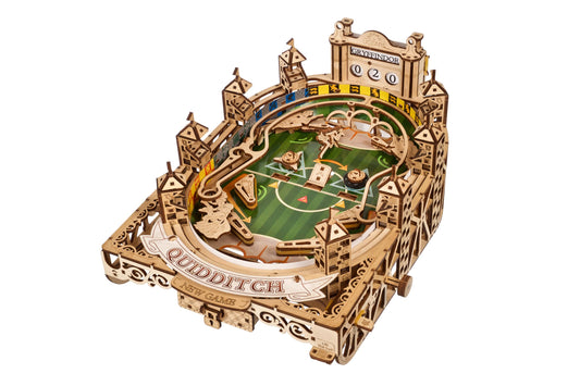 UGEARS Harry Potter Quidditch pinball front view shows crafted wood and gameplay