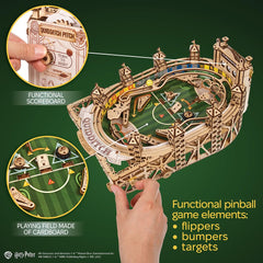 UGEARS Quidditch pinball playing field detail with Hogwarts-inspired design